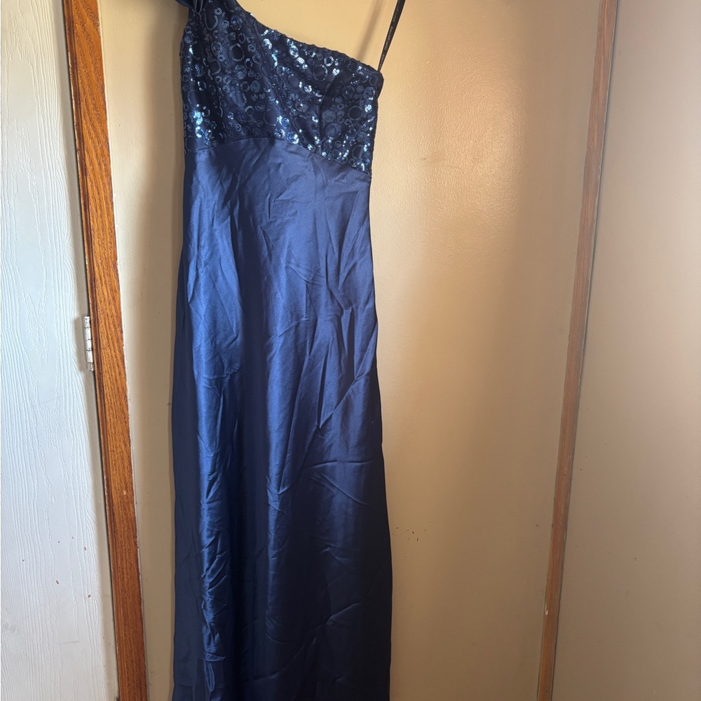 Jessica McClintock Midnight Blue One-Shoulder Dress